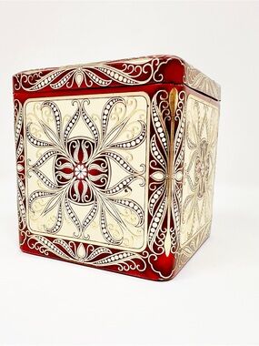 Vintage Embossed Tin Made in Holland Burgundy Gold & Cream 4” Trinket Box
